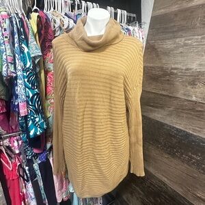 Chico's Tan Cowl Neck Sweater with Ribbed Texture